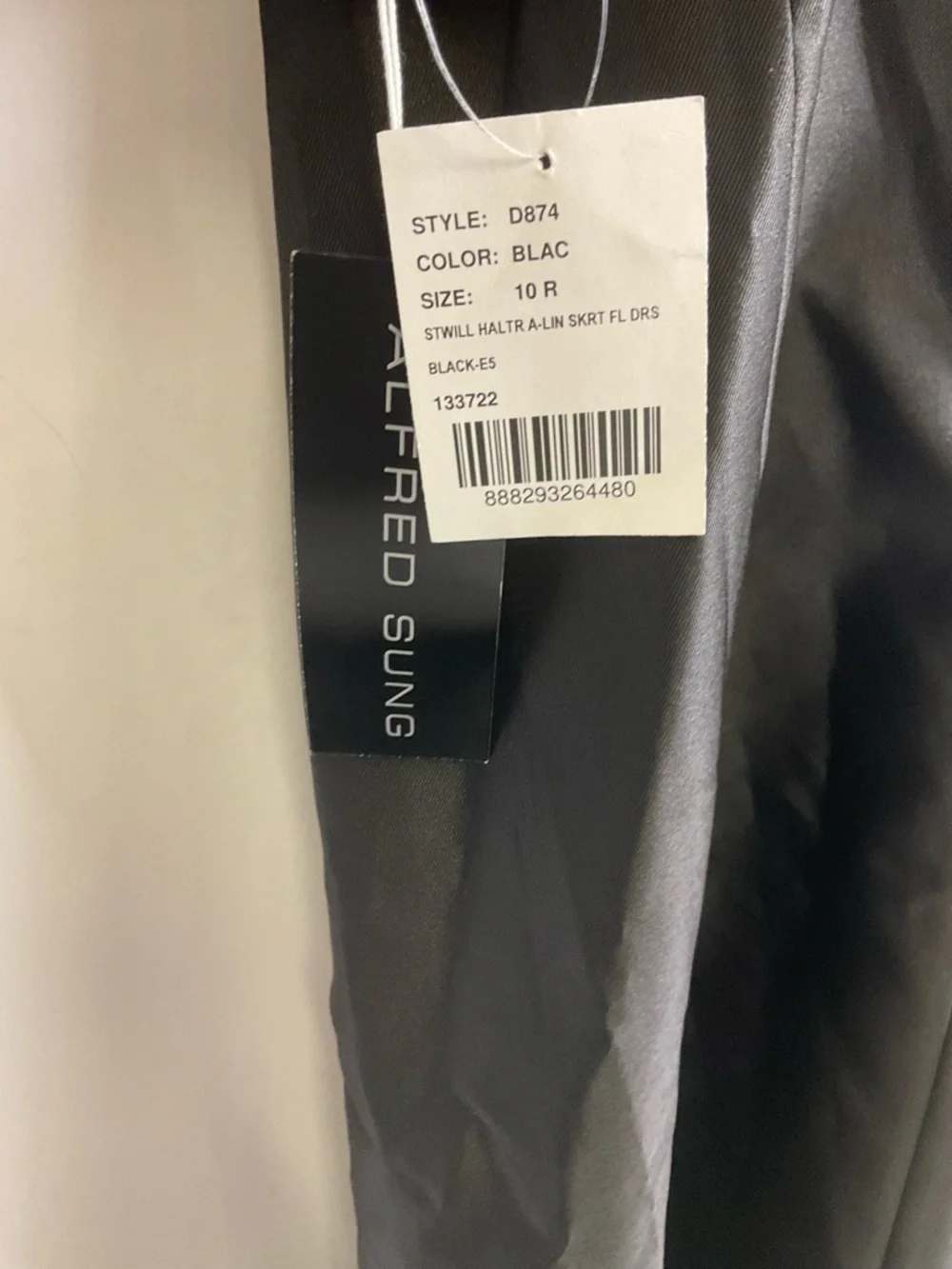 ALFRED SUNG Jewel Neck Halter A-Line Satin Maxi Dress in Black - Picture 5 of 6
